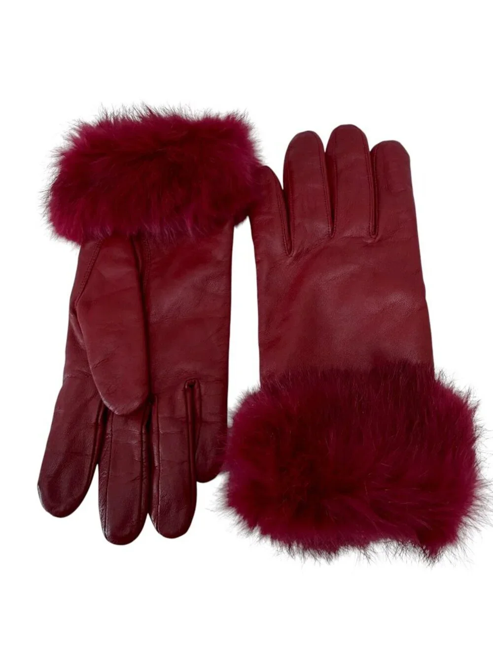 Wilsons Red Leather Gloves Womens Large Real Rabbit Fur Cuff Thinsulate